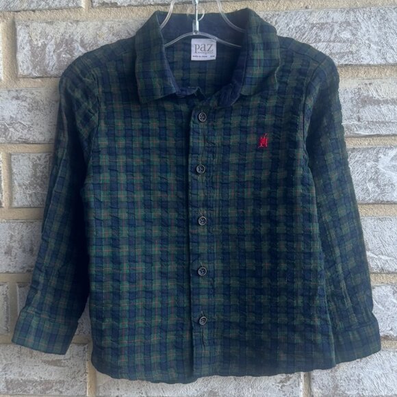 Paz Rodriguez Long Sleeve Button Up Blue/Green Plaid Shirt Boys Size 36 Months - Picture 1 of 7
